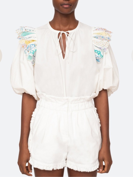 Sea New York Tops - Sea New York Linden Quilted Patchwork Puff-Sleeve Top Size Small